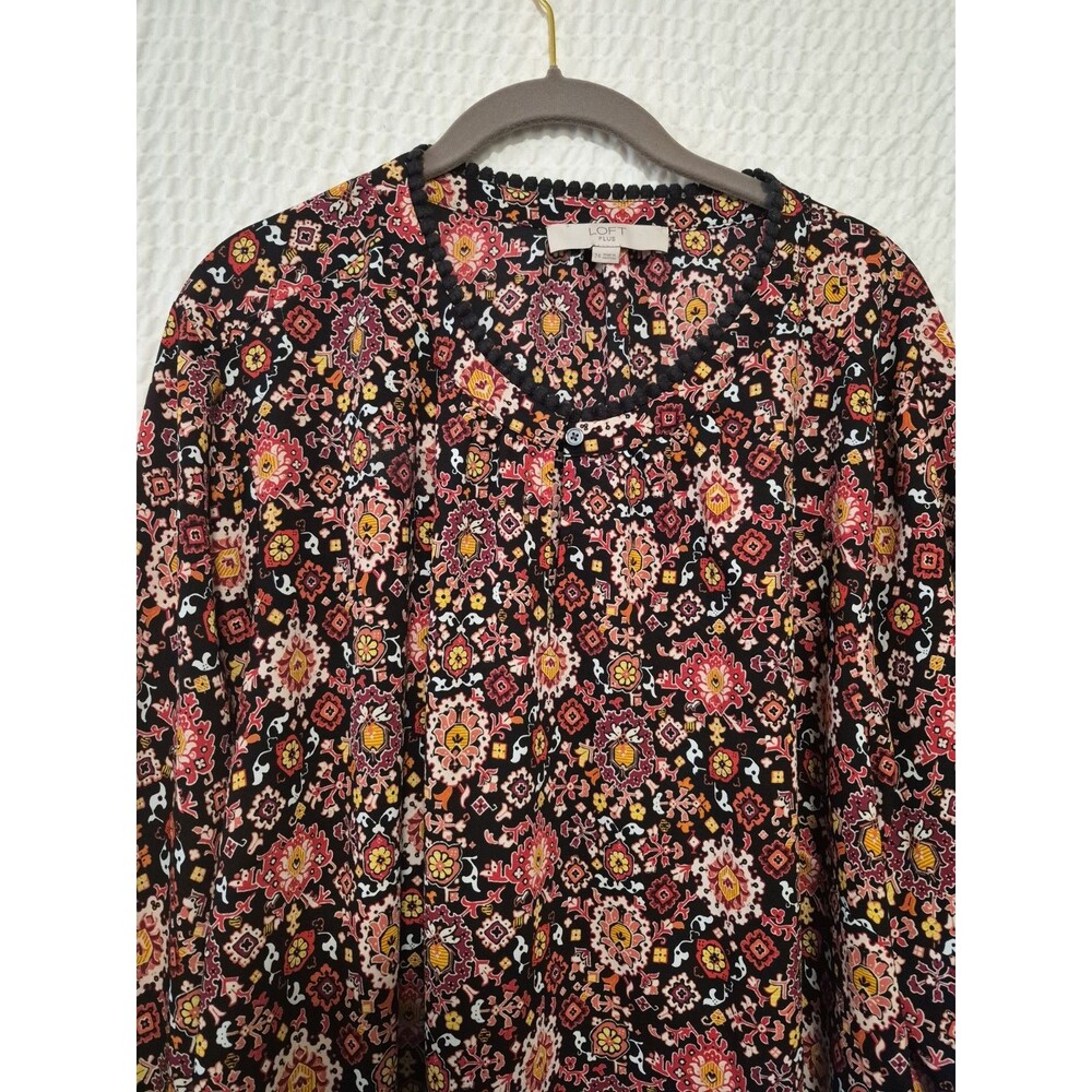 Women's Loft Plus Size 24 Black Floral Long Sleeve Blouse Polyester K0324 - Picture 4 of 9